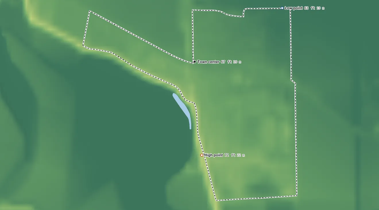Topographic elevation map of Santa Maria, Texas, shaded from 63 ft on the northeast side to 72 ft on the south side