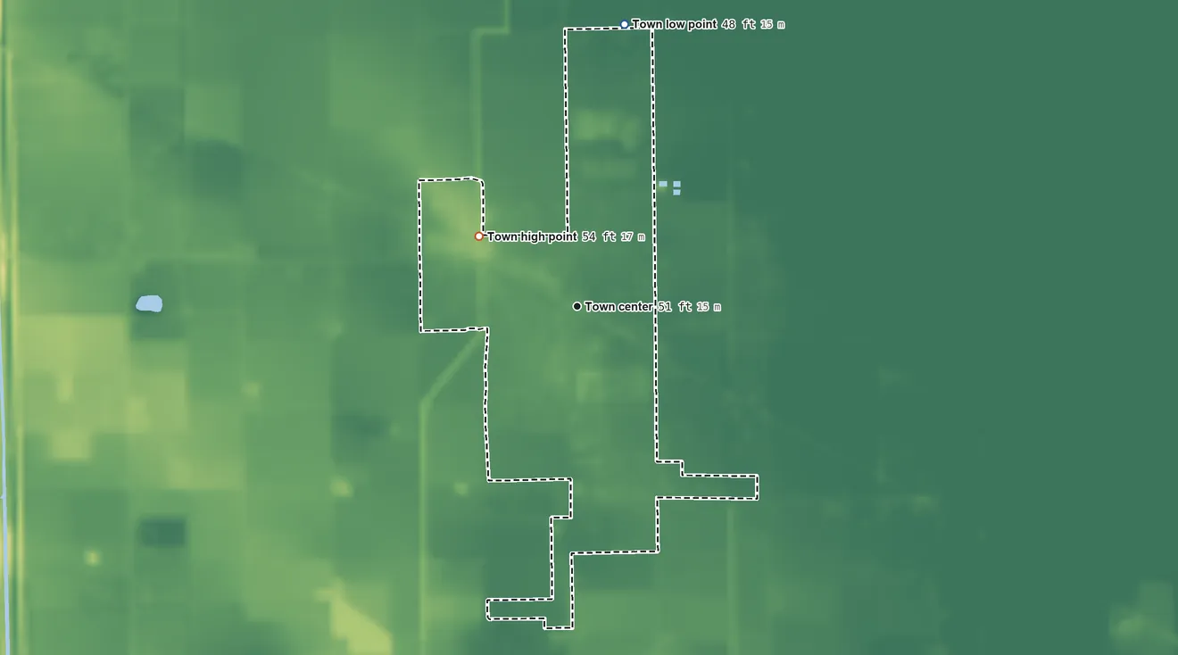 Topographic elevation map of Santa Rosa, Texas, shaded from 48 ft on the north side to 54 ft on the northwest side