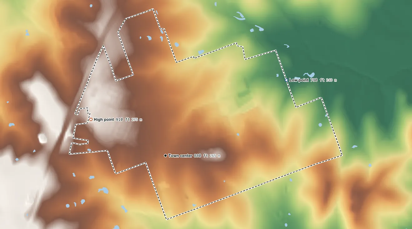 Topographic elevation map of Sonterra, Texas, shaded from 790 ft on the northeast side to 910 ft on the northwest side