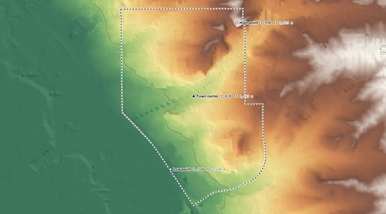 Topographic elevation map of Sparks, Texas, shaded from 3,760 ft on the south side to 3,990 ft on the northeast side