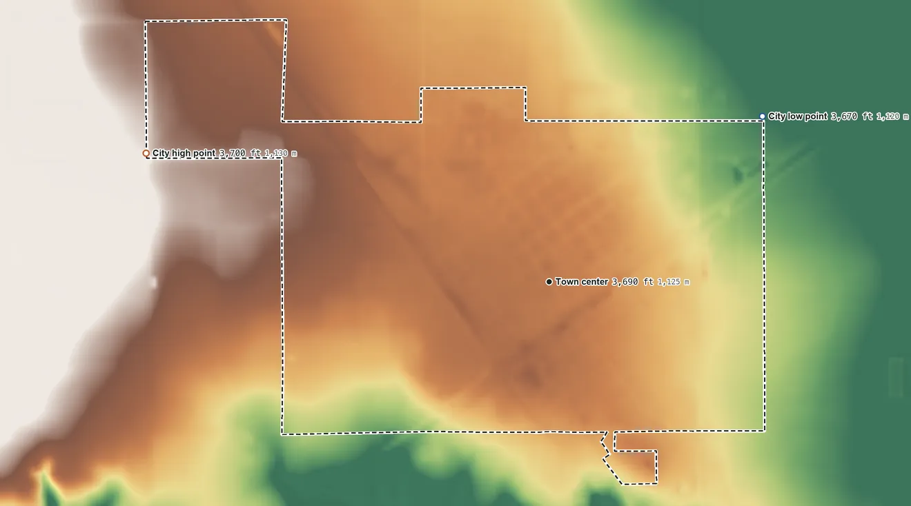 Topographic elevation map of Stratford, Texas, shaded from 3,670 ft on the northeast side to 3,700 ft on the west side