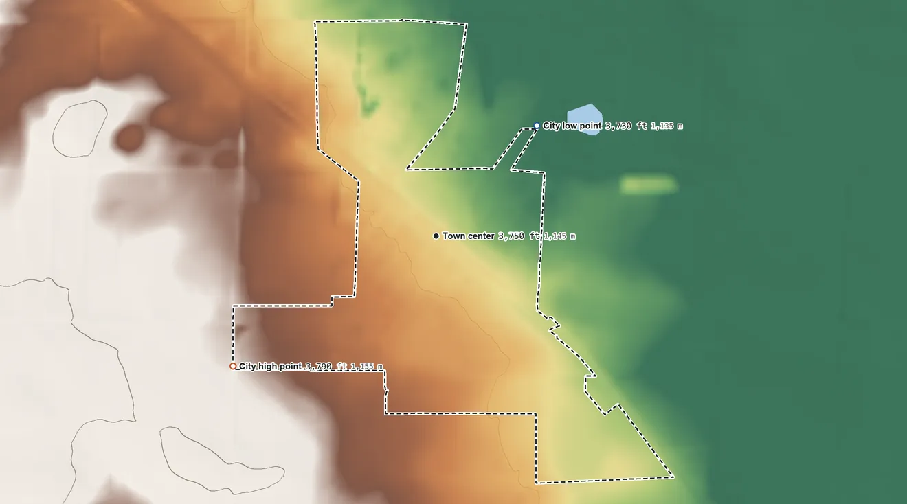 Topographic elevation map of Sudan, Texas, shaded from 3,730 ft on the northeast side to 3,790 ft on the southwest side