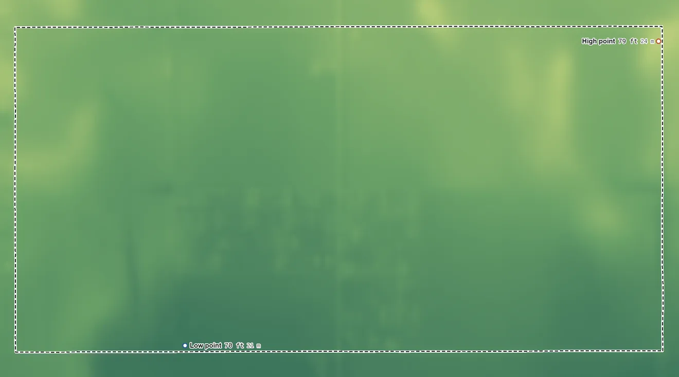 Topographic elevation map of Tierra Verde, Texas, shaded from 70 ft on the southwest side to 79 ft on the northeast side