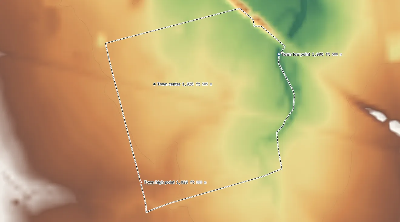Topographic elevation map of Trent, Texas, shaded from 1,900 ft on the east side to 1,920 ft on the south side