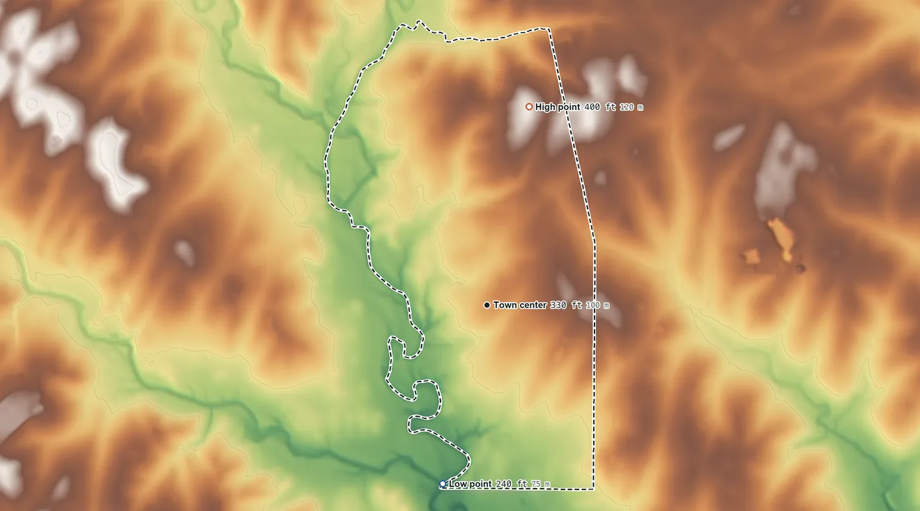 Topographic elevation map of Tuleta, Texas, shaded from 240 ft on the south side to 400 ft on the north side
