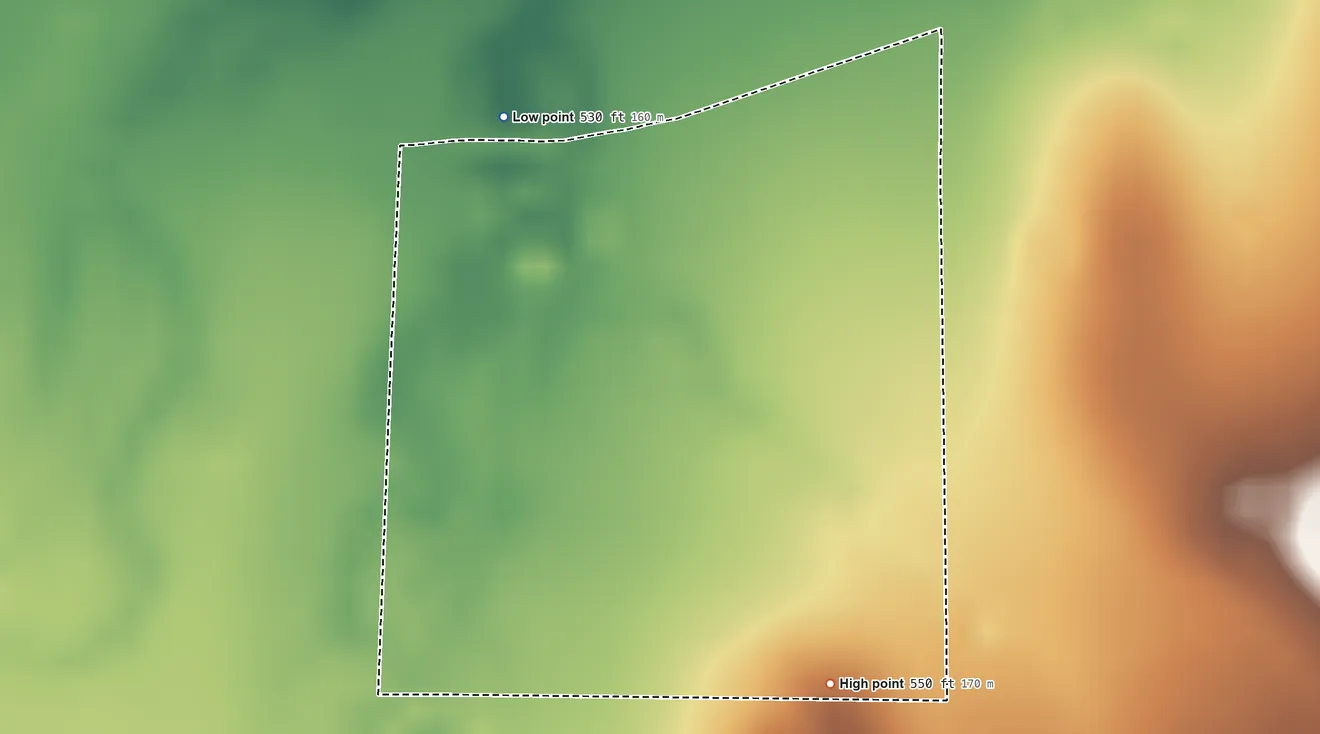 Topographic elevation map of Valle Verde, Texas, shaded from 530 ft on the northwest side to 550 ft on the southeast side