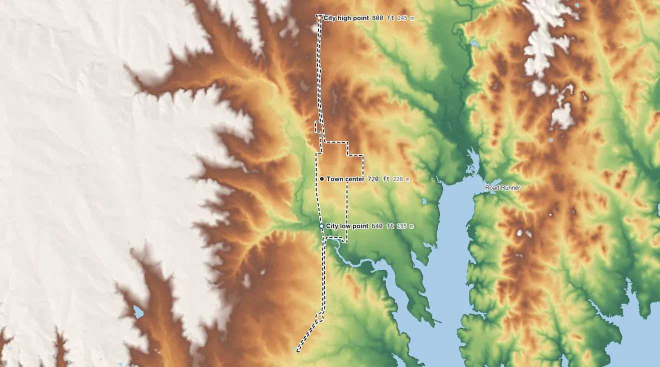 Topographic elevation map of Valley View, Texas, shaded from 640 ft on the south side to 800 ft on the north side