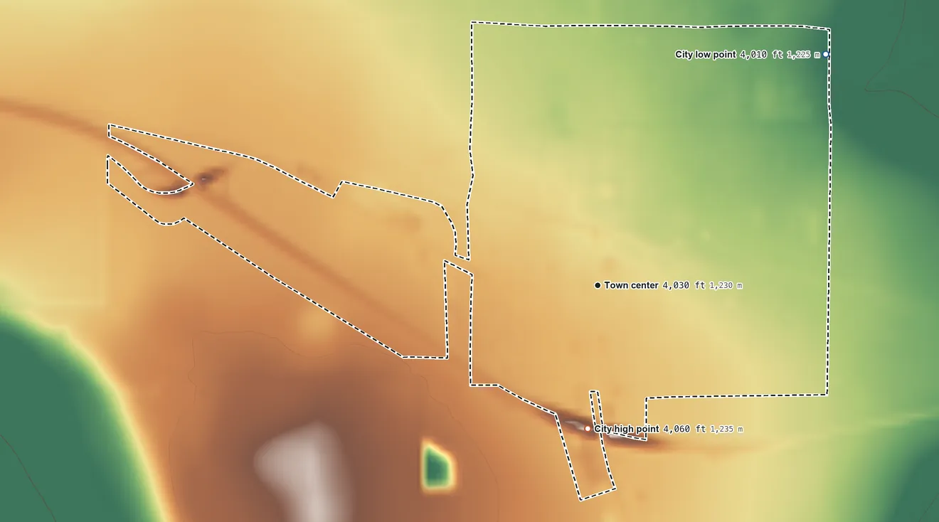 Topographic elevation map of Vega, Texas, shaded from 4,010 ft on the northeast side to 4,060 ft on the south side
