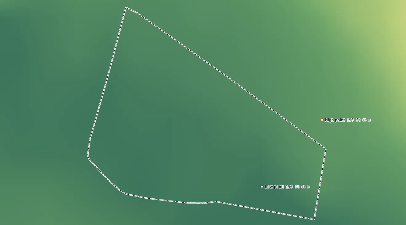 Topographic elevation map of Victoria Vera, Texas, shaded from 150 ft on the southeast side to 150 ft on the east side