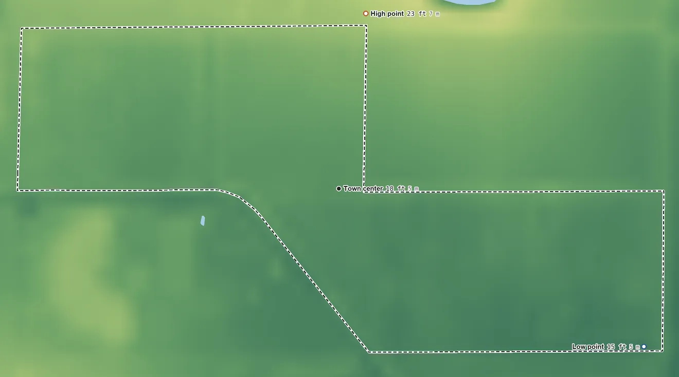 Topographic elevation map of Villa Pancho, Texas, shaded from 15 ft on the southeast side to 23 ft on the north side