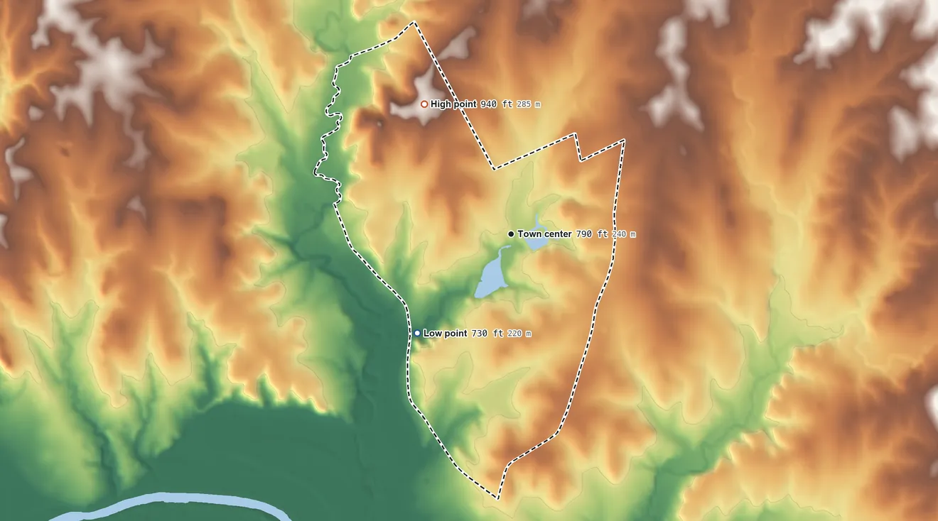 Topographic elevation map of Western Lake, Texas, shaded from 730 ft on the southwest side to 940 ft on the northwest side