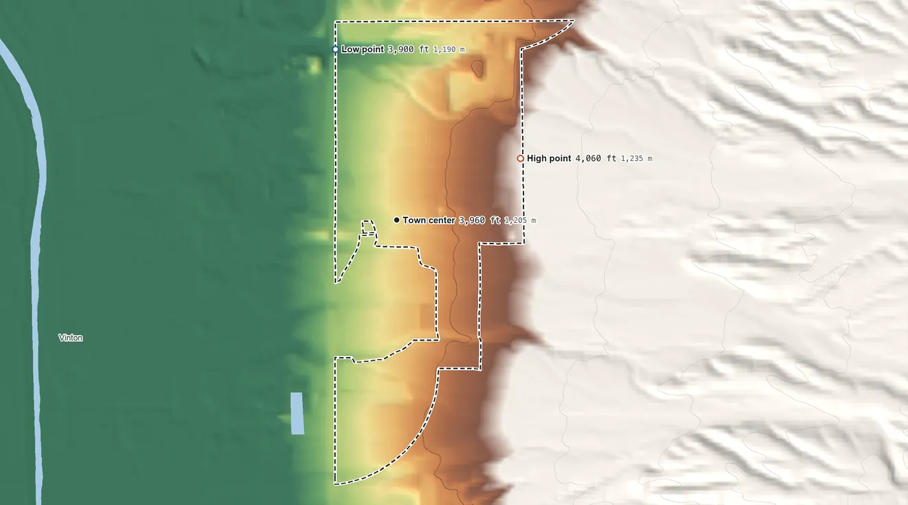 Topographic elevation map of Westway, Texas, shaded from 3,900 ft on the north side to 4,060 ft at the foot of the Franklin Mountains