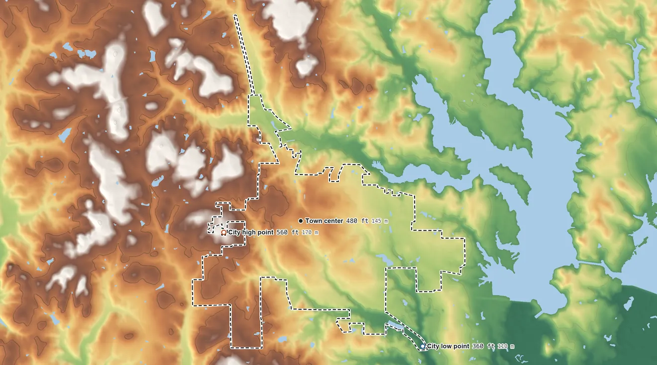 Topographic elevation map of Whitehouse, Texas, shaded from 360 ft on the southeast side to 560 ft on the west side