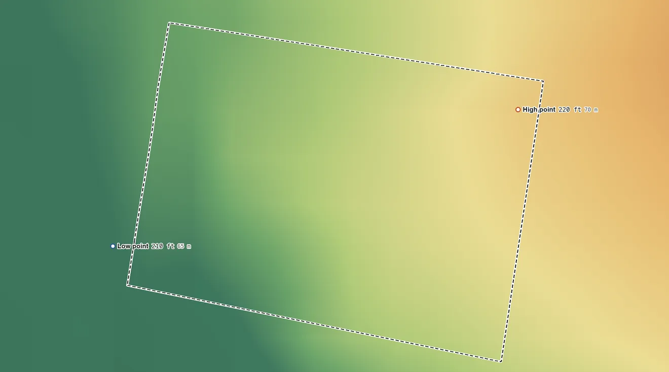 Topographic elevation map of Zarate, Texas, shaded from 210 ft on the southwest side to 220 ft on the east side