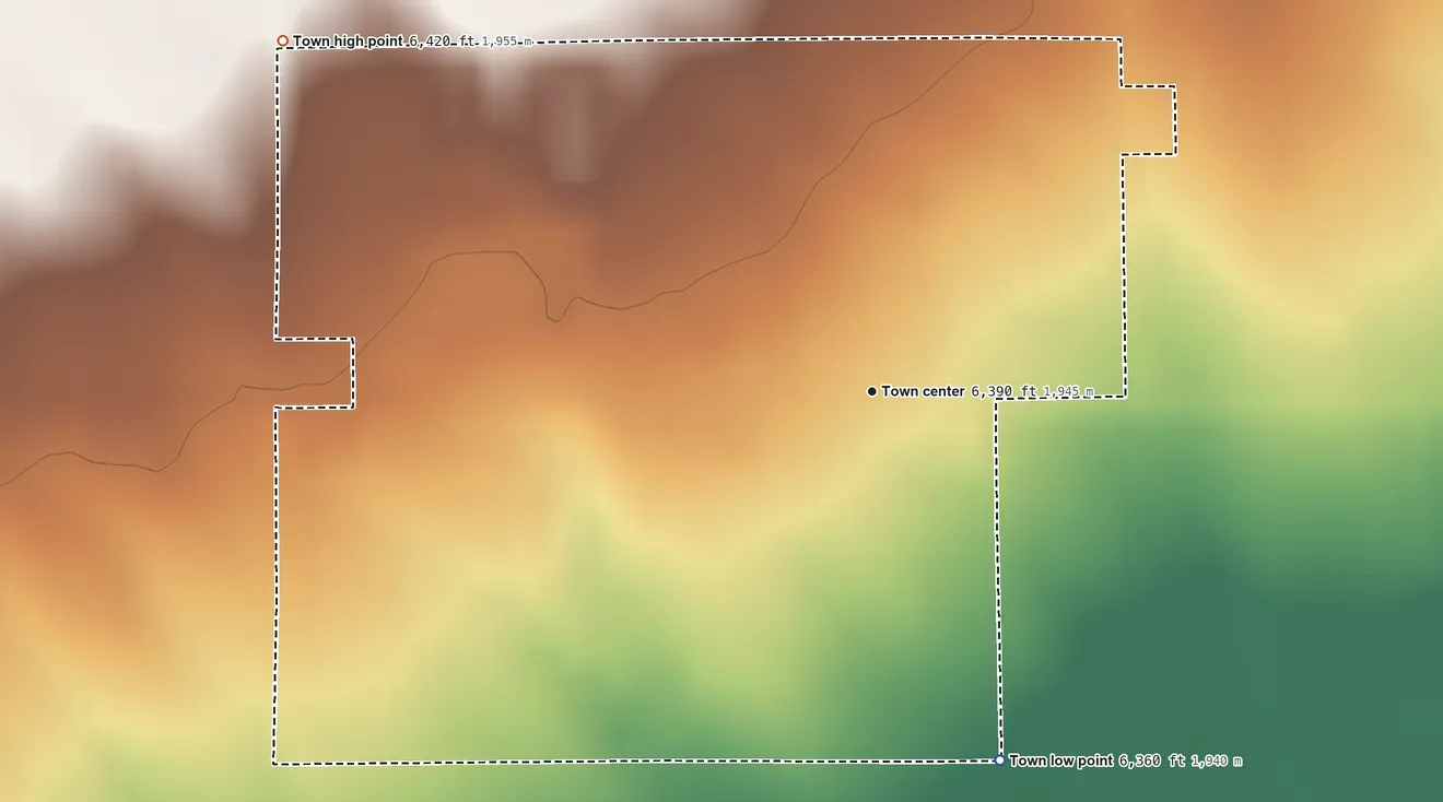 Topographic elevation map of Altamont, Utah, shaded from 6,360 ft on the south side to 6,420 ft on the northwest side