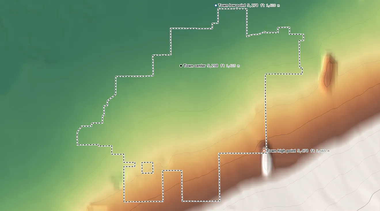 Topographic elevation map of Annabella, Utah, shaded from 5,270 ft on the northeast side to 5,470 ft on the southeast edge, below higher ground just outside
