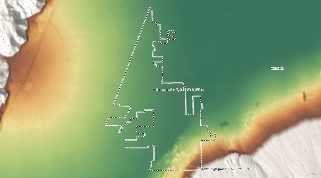 Topographic elevation map of Central Valley, Utah, shaded from 5,280 ft on the east side to 5,600 ft at the foot of the Antelope Range