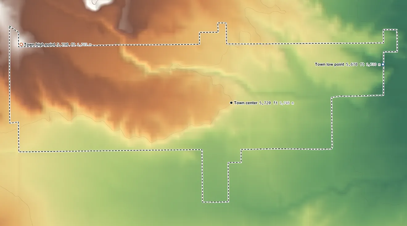 Topographic elevation map of Cleveland, Utah, shaded from 5,670 ft on the east side to 5,790 ft on the west side
