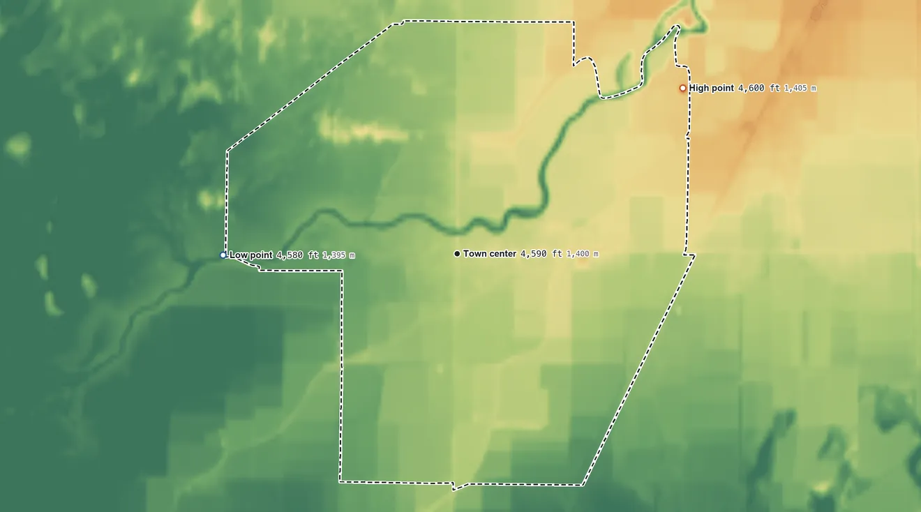 Topographic elevation map of Deseret, Utah, shaded from 4,580 ft on the west side to 4,600 ft on the northeast side