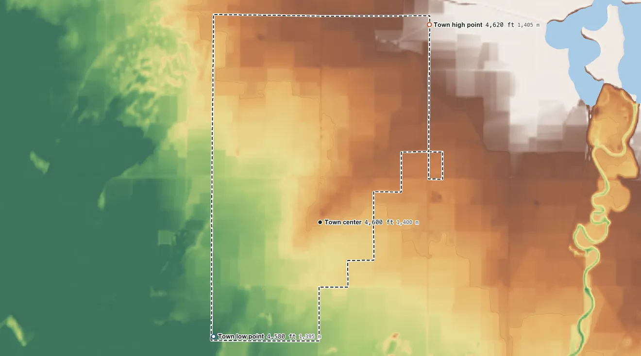 Topographic elevation map of Hinckley, Utah, shaded from 4,580 ft on the southwest side to 4,620 ft on the northeast side