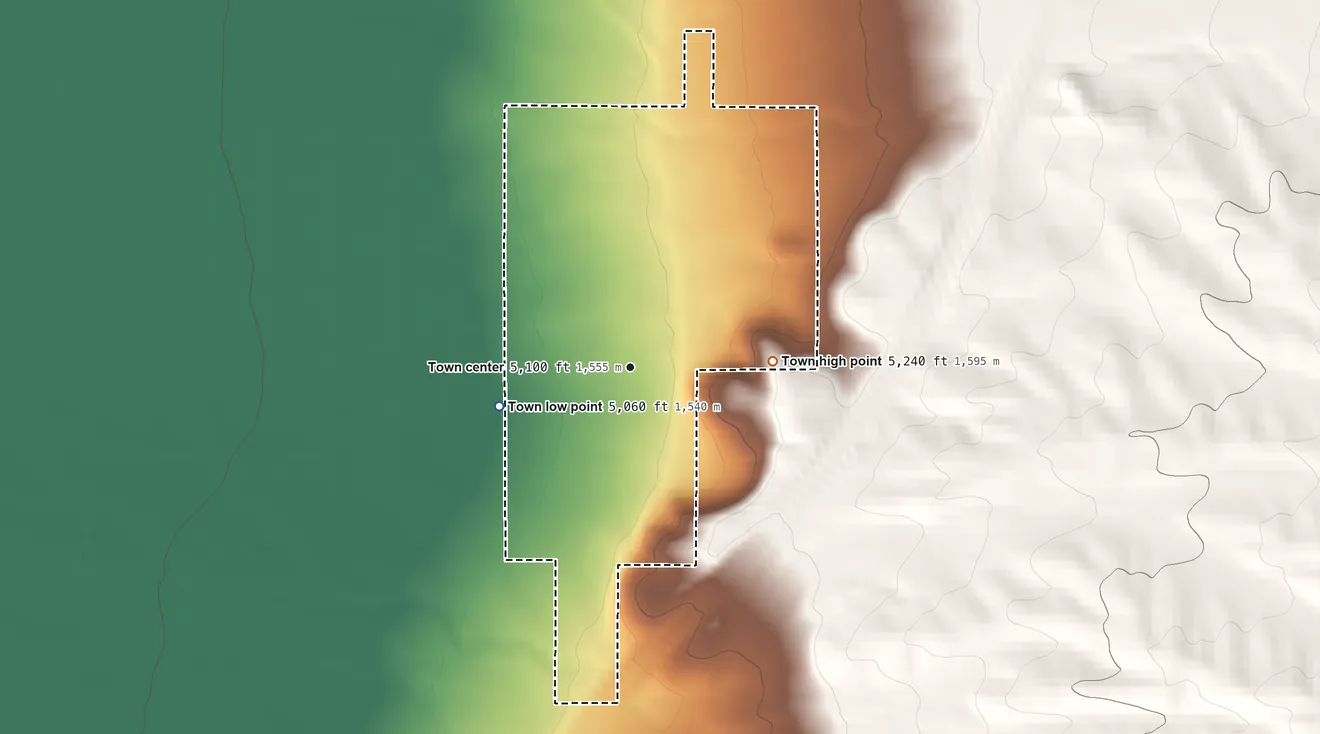 Topographic elevation map of Holden, Utah, shaded from 5,060 ft on the west side to 5,240 ft at the foot of the Church Mountains