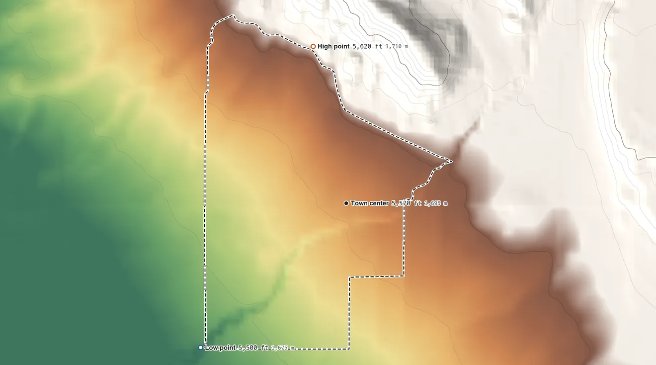 Topographic elevation map of Lapoint, Utah, shaded from 5,500 ft on the southwest side to 5,620 ft on the north edge, below higher ground just outside