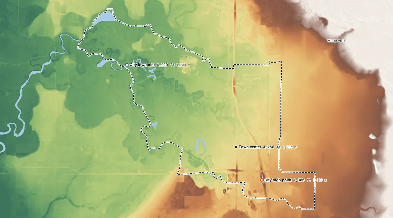 Topographic elevation map of Marriott-Slaterville, Utah, shaded from 4,220 ft on the northwest side to 4,300 ft on the southeast side