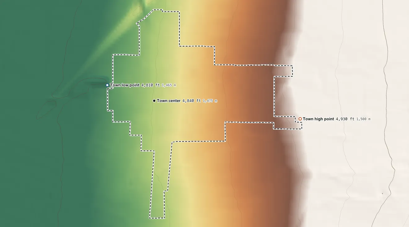 Topographic elevation map of Meadow, Utah, shaded from 4,810 ft on the west side to 4,930 ft at the foot of the Pahvant Range