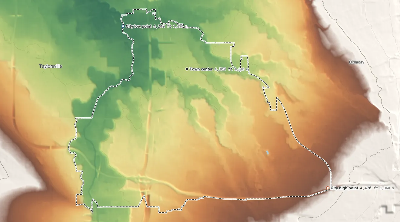 Topographic elevation map of Murray, Utah, shaded from 4,240 ft on the northwest side to 4,470 ft on the southeast edge, below higher ground just outside