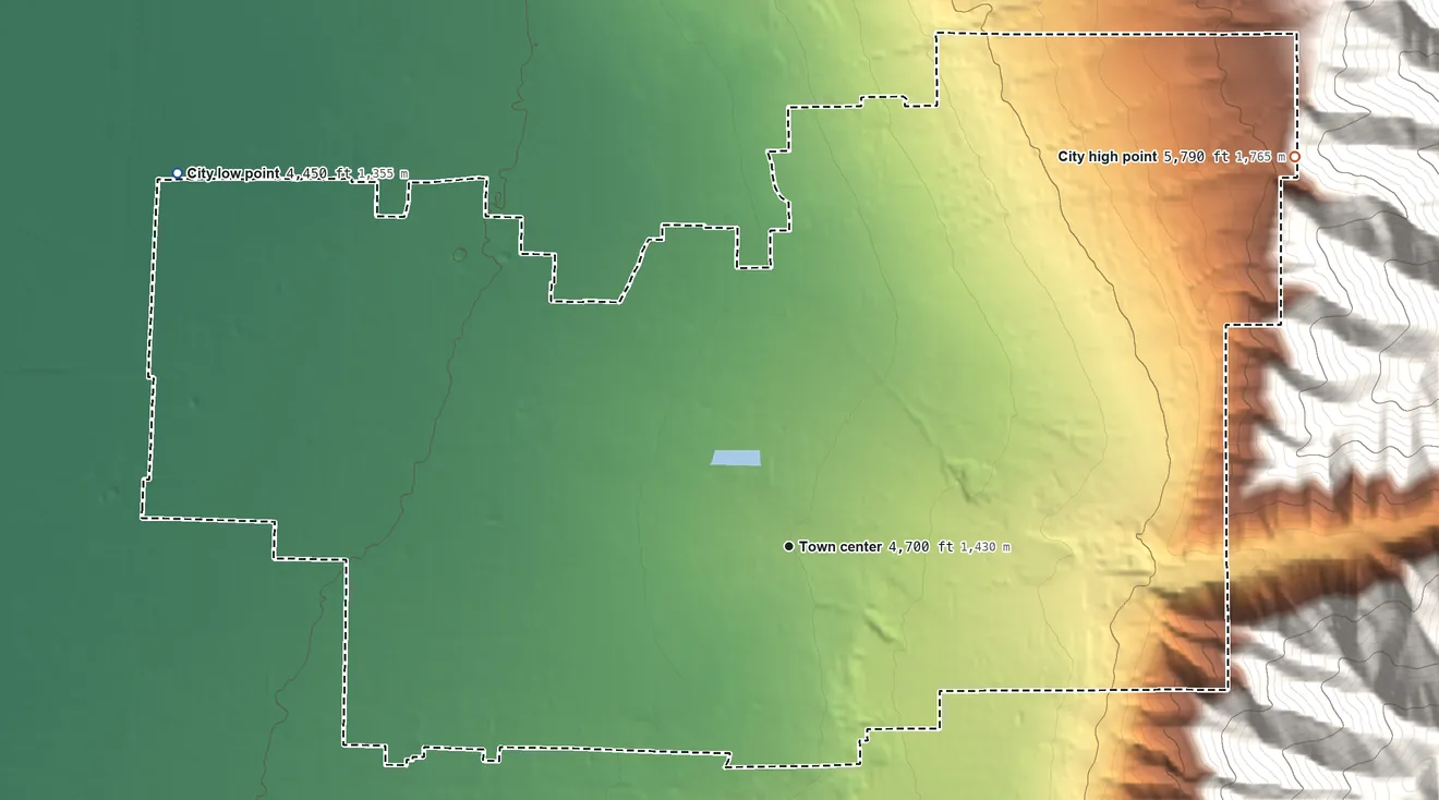 Topographic elevation map of North Logan, Utah, shaded from 4,450 ft on the northwest side to 5,790 ft at the foot of the Bear River Range