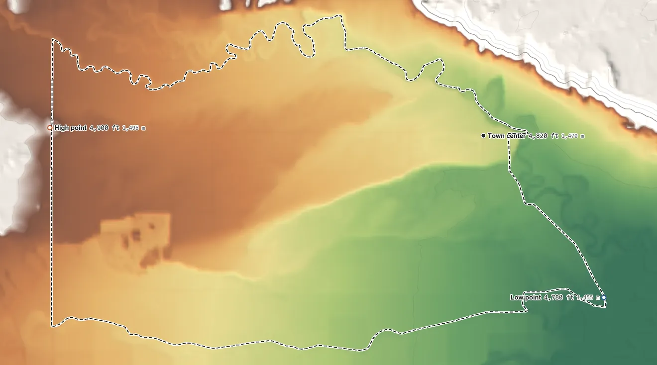 Topographic elevation map of Randlett, Utah, shaded from 4,780 ft on the southeast side to 4,900 ft on the west side