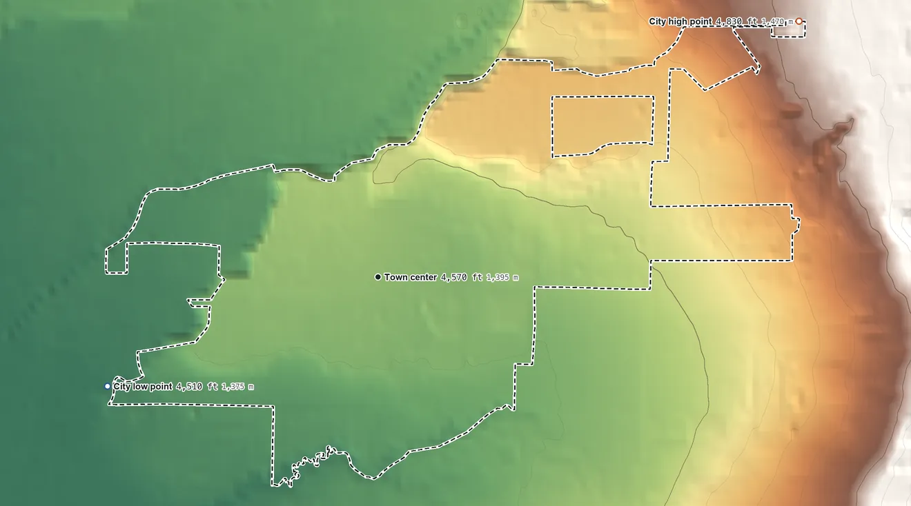 Topographic elevation map of River Heights, Utah, shaded from 4,510 ft on the west side to 4,830 ft at the foot of the Mahogany Range