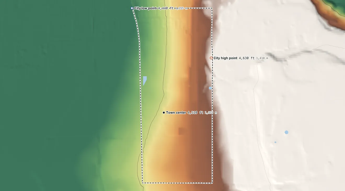 Topographic elevation map of Sunset, Utah, shaded from 4,440 ft on the north side to 4,630 ft on the northeast side