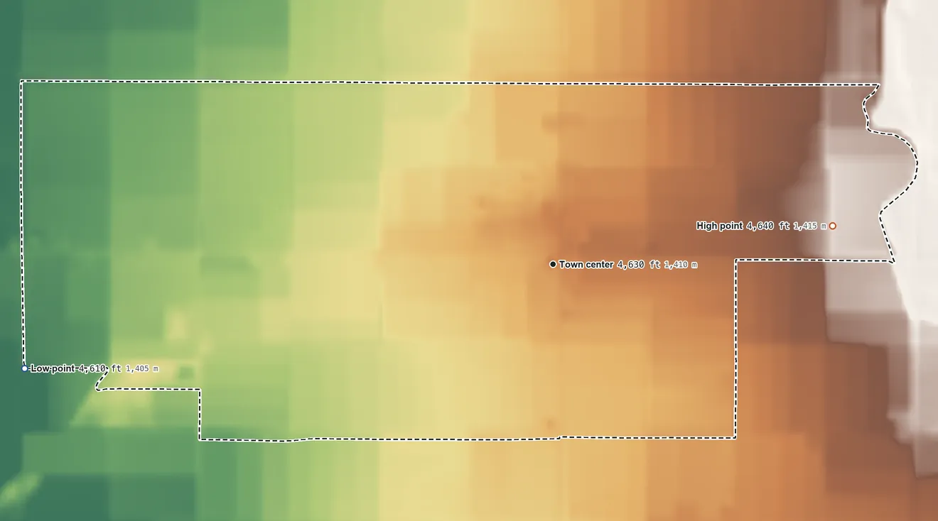 Topographic elevation map of Sutherland, Utah, shaded from 4,610 ft on the west side to 4,640 ft on the east side