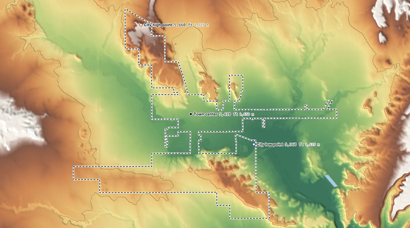 Topographic elevation map of Wellington, Utah, shaded from 5,360 ft on the southeast side to 5,660 ft on the northwest side