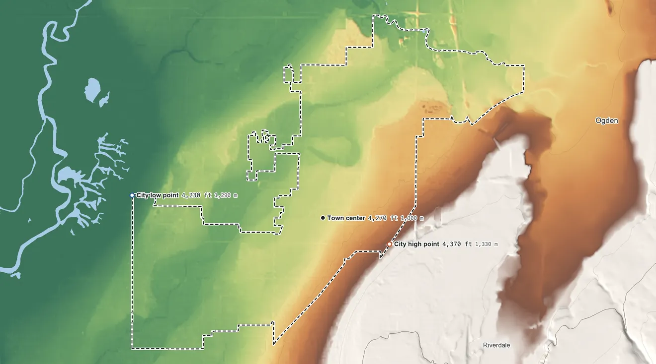 Topographic elevation map of West Haven, Utah, shaded from 4,230 ft on the west side to 4,370 ft on the east side