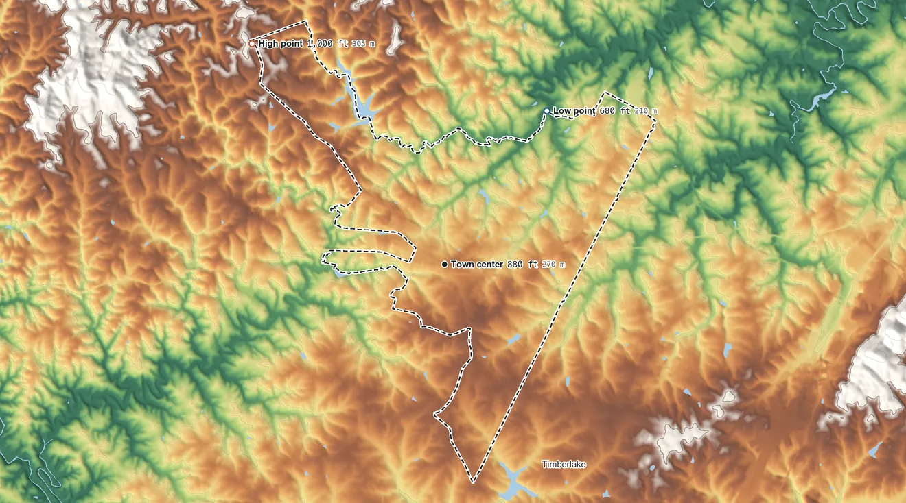 Topographic elevation map of Forest, Virginia, shaded from 680 ft on the northeast side to 1,000 ft on the northwest edge, below higher ground just outside
