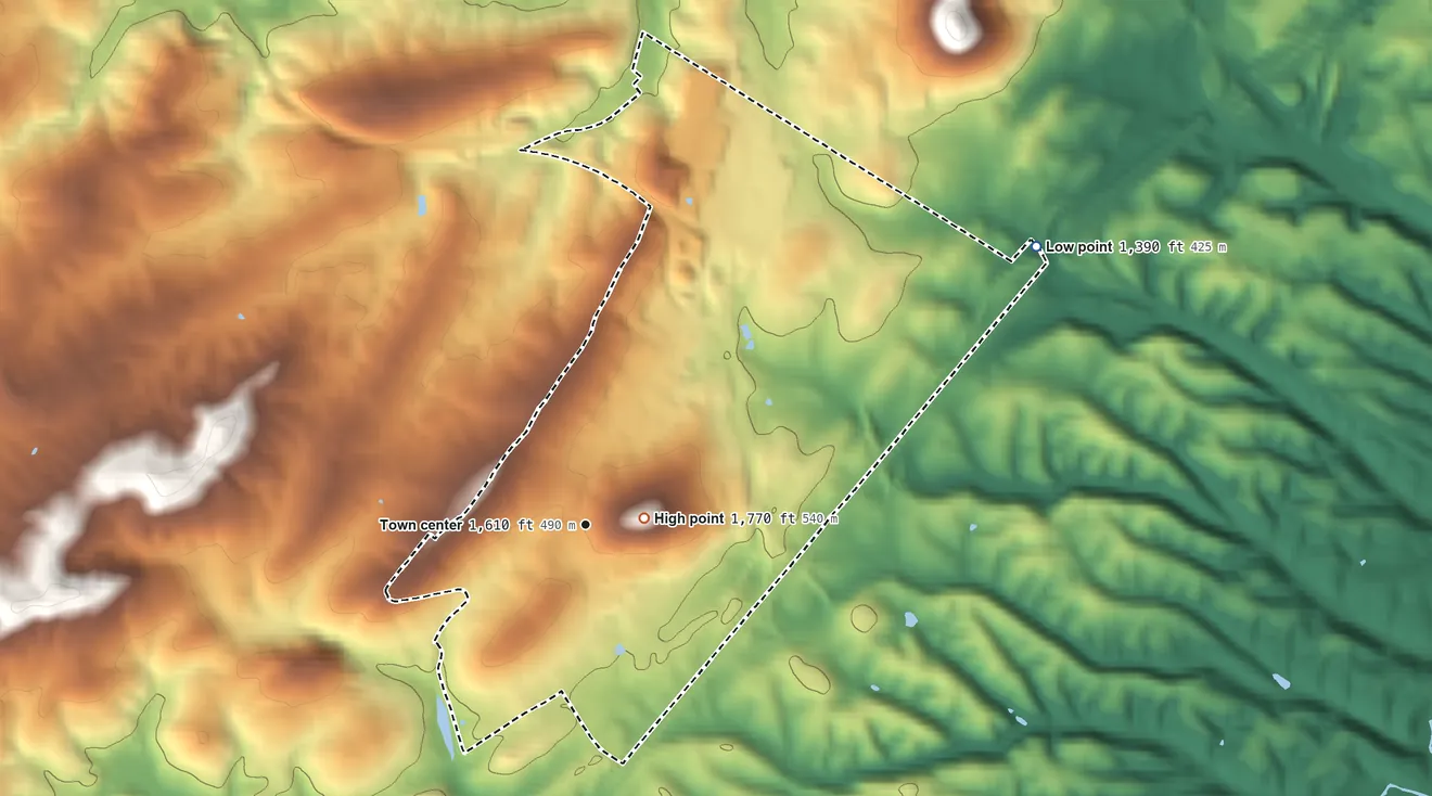 Topographic elevation map of Jolivue, Virginia, shaded from 1,390 ft on the northeast side to 1,770 ft near the middle