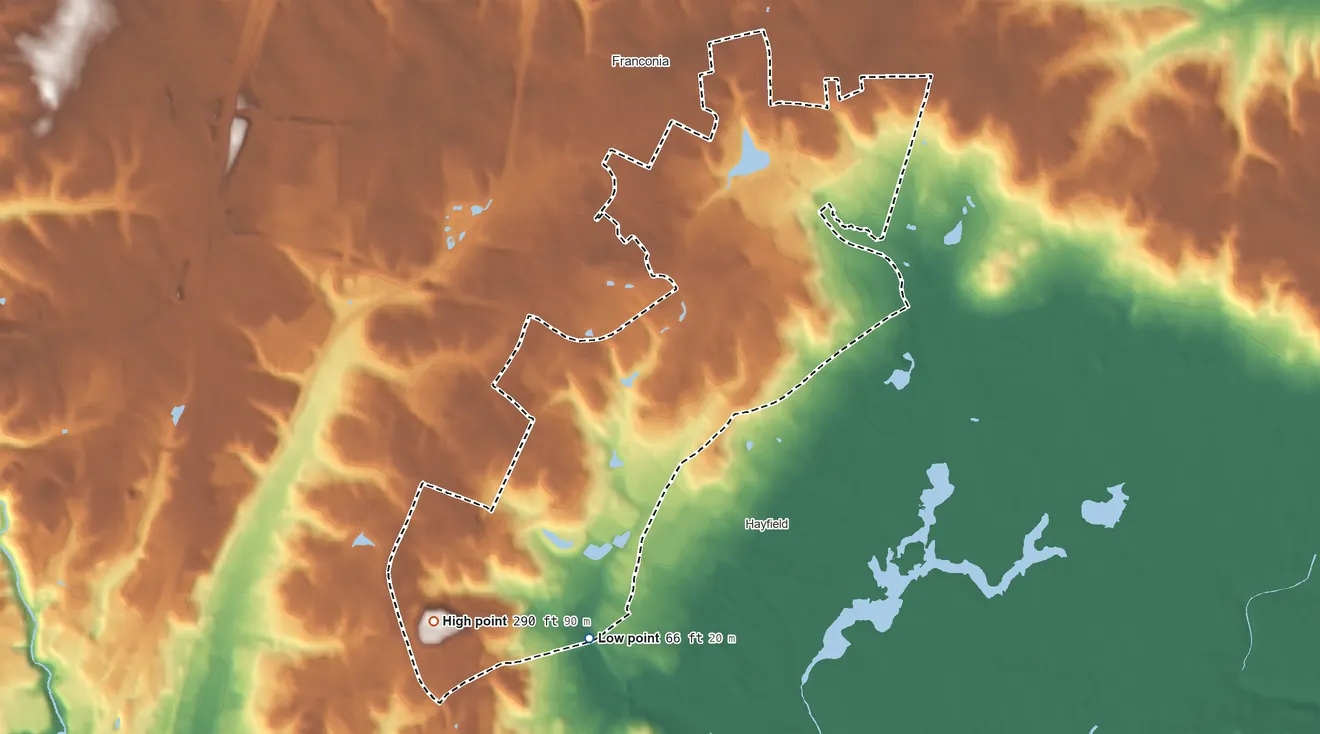 Topographic elevation map of Kingstowne, Virginia, shaded from 66 ft on the south side to 290 ft on the southwest side