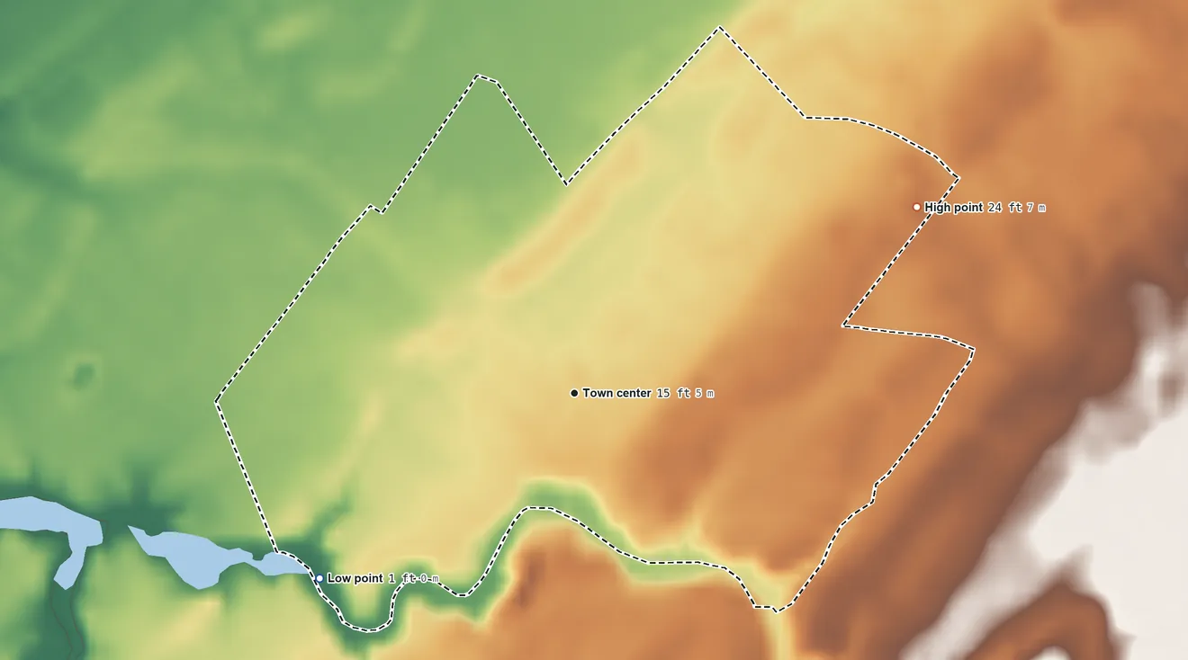 Topographic elevation map of Lee Mont, Virginia, shaded from 1 ft on the southwest side to 24 ft on the northeast side