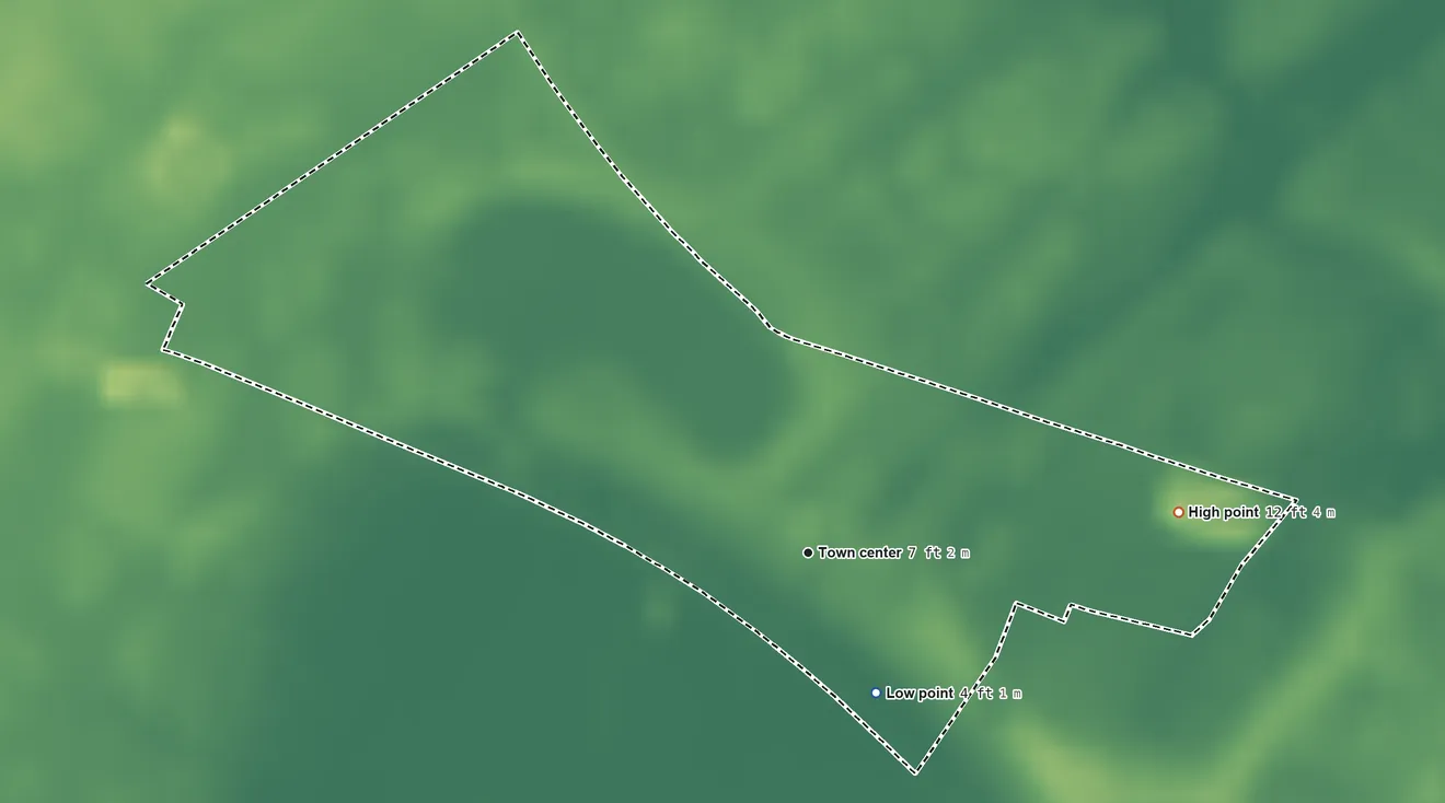 Topographic elevation map of Locust Mount, Virginia, shaded from 4 ft on the southeast side to 12 ft on the east side