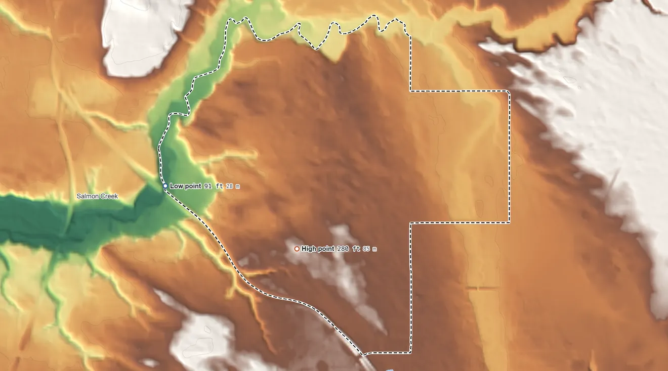 Topographic elevation map of Barberton, Washington, shaded from 91 ft on the west side to 280 ft near the middle