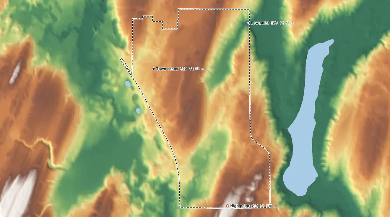 Topographic elevation map of Bethel, Washington, shaded from 180 ft on the northeast side to 420 ft on the southeast side