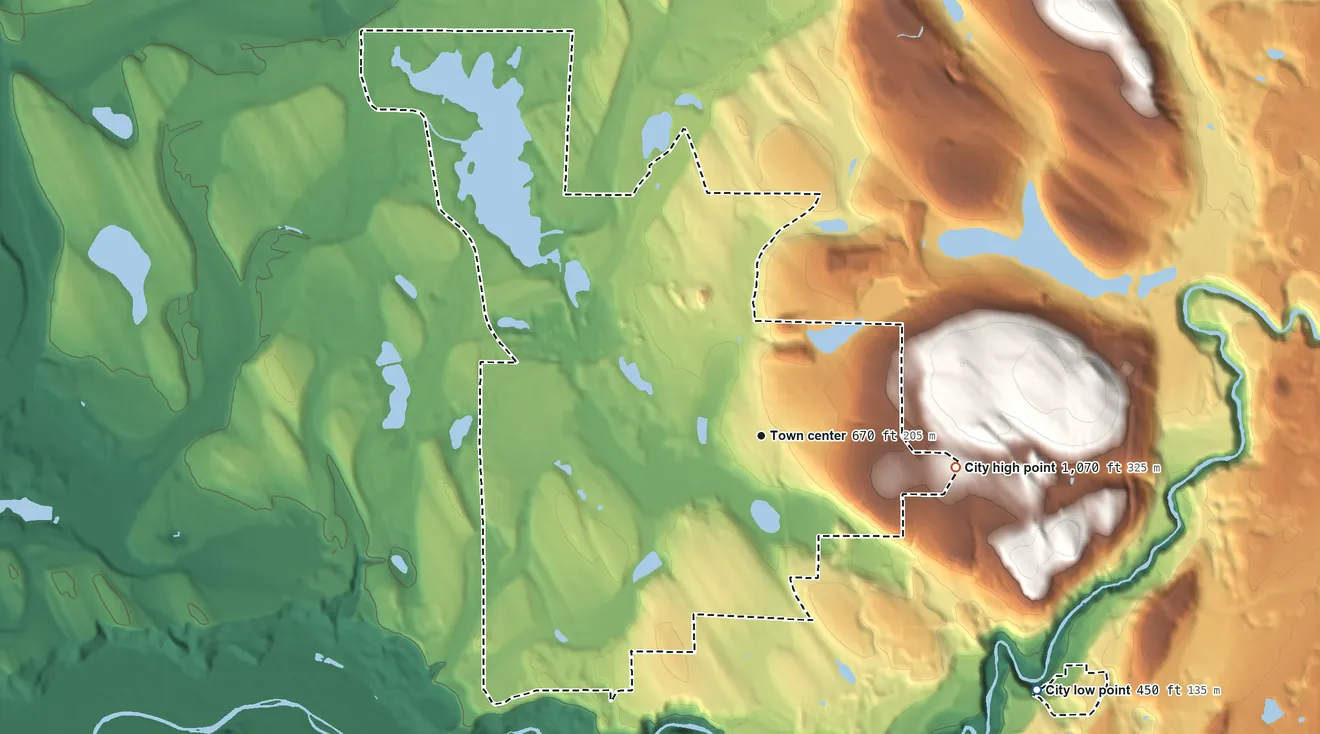 Topographic elevation map of Black Diamond, Washington, shaded from 450 ft on the southeast side to 1,070 ft on the east side