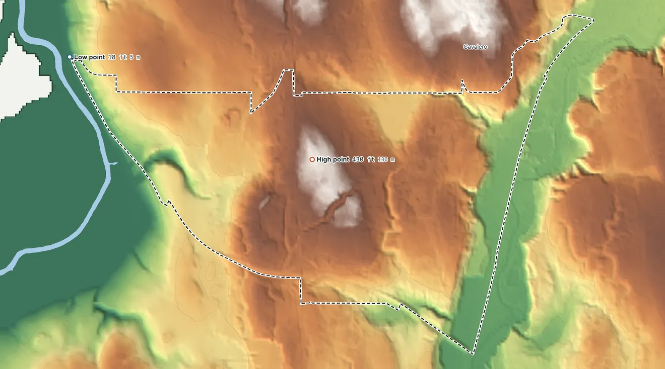 Topographic elevation map of Bunk Foss, Washington, shaded from 18 ft on the northwest side to 430 ft near the middle