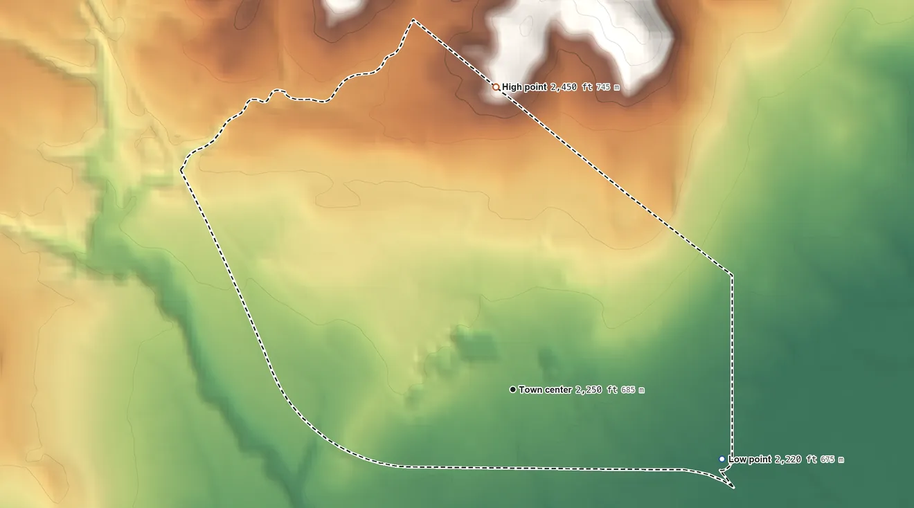 Topographic elevation map of Clayton, Washington, shaded from 2,220 ft on the east side to 2,450 ft on the north side