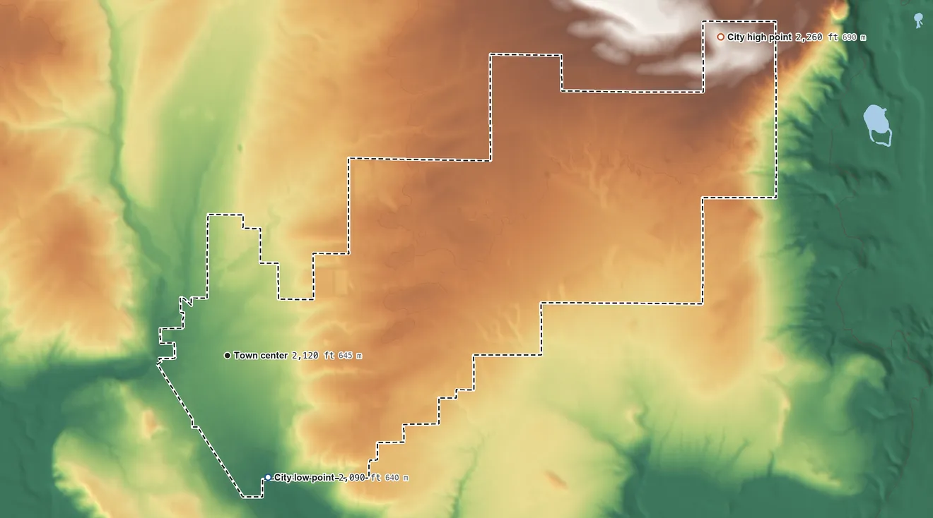 Topographic elevation map of Deer Park, Washington, shaded from 2,090 ft on the south side to 2,260 ft on the northeast side