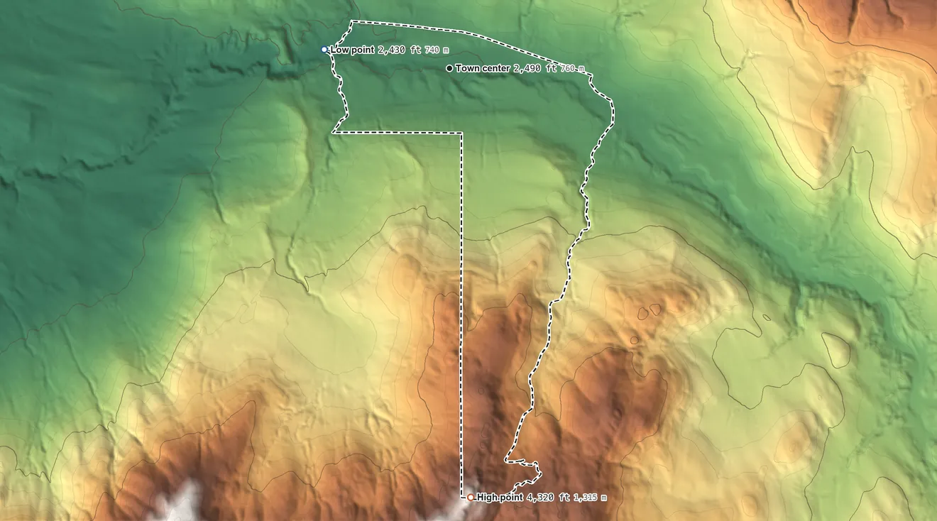Topographic elevation map of Disautel, Washington, shaded from 2,430 ft on the west side to 4,320 ft on the south side