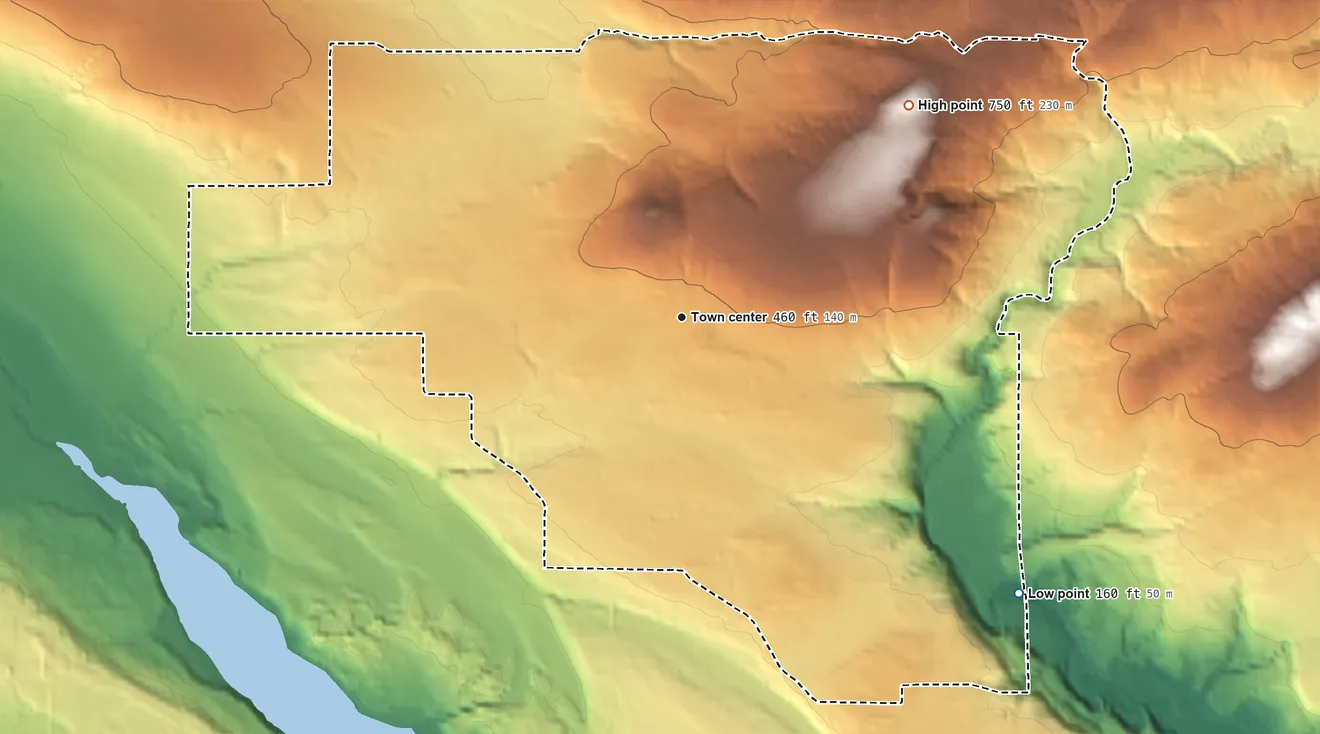 Topographic elevation map of Fern Prairie, Washington, shaded from 160 ft on the southeast side to 750 ft on the northeast edge, below higher ground just outside