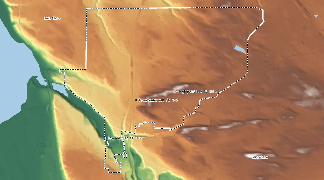 Topographic elevation map of Hazel Dell, Washington, shaded from 32 ft on the southwest side to 340 ft on the east side